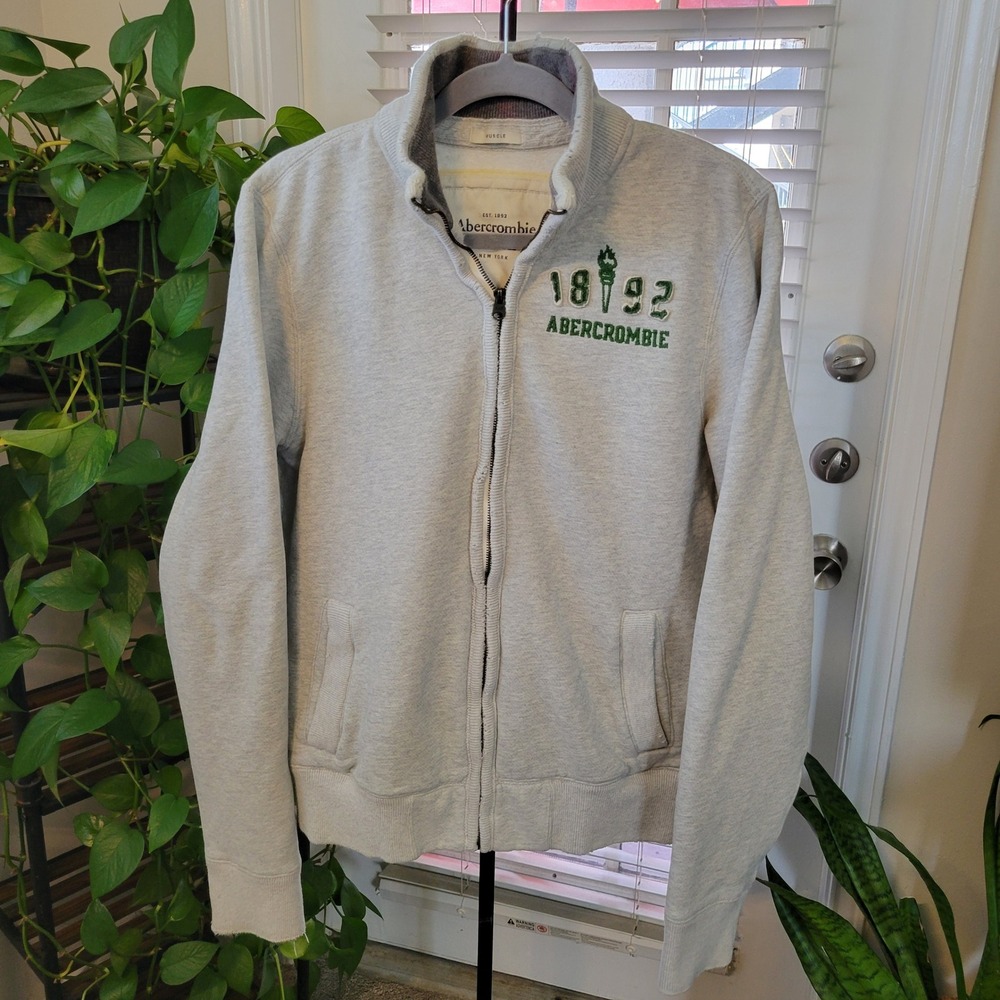 Abercrombie & Fitch Mens XL Muscle Full Zip Sweatshirt Gray 1892 Embroidered